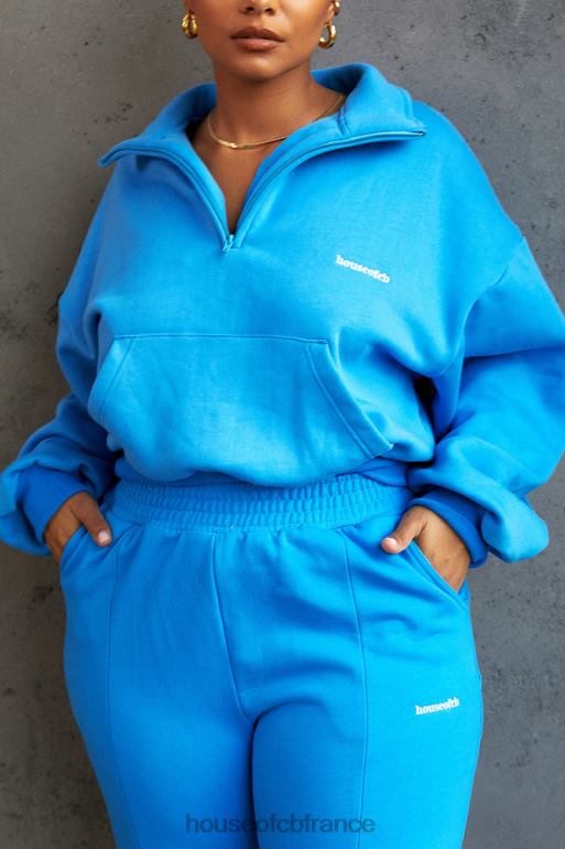House of CB sweat-shirt court zippé sur le devant bleu mitch N888H790 vêtements