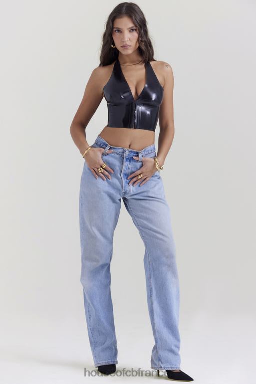 House of CB Ariadne - Haut dos nu en latex noir N888H662 vêtements