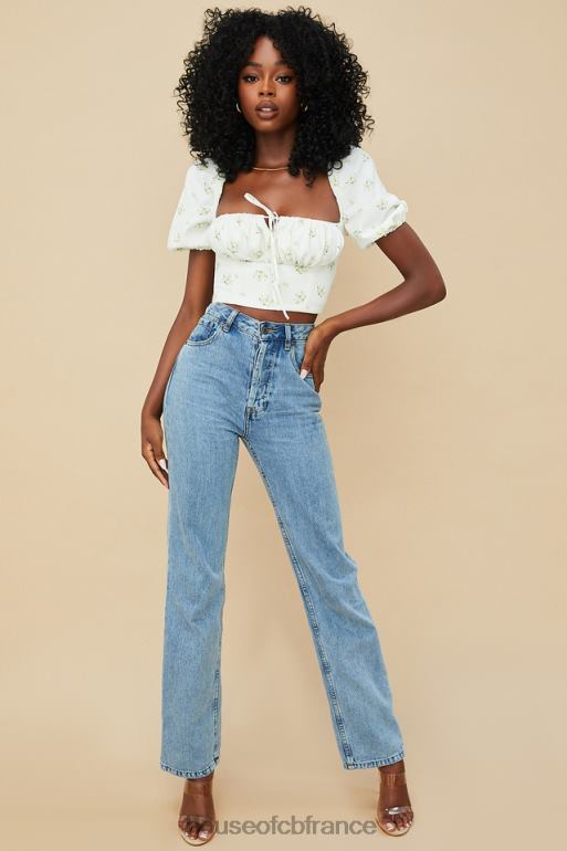 House of CB Arianna - Top court à manches bouffantes et fleurs ivoire N888H742 vêtements