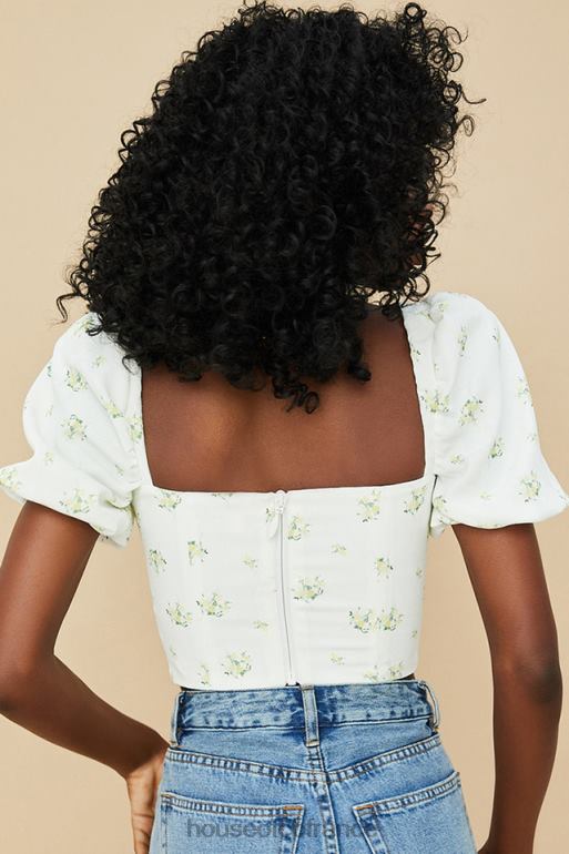 House of CB Arianna - Top court à manches bouffantes et fleurs ivoire N888H742 vêtements