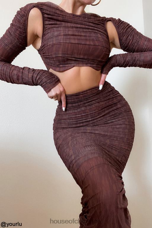 House of CB Blythe - Haut court découpé en maille froncée à imprimé chocolat N888H755 vêtements