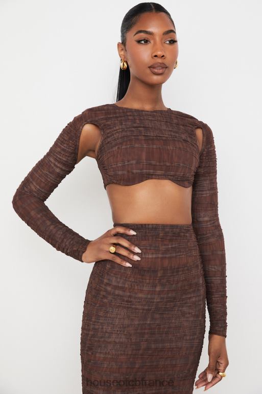 House of CB Blythe - Haut court découpé en maille froncée à imprimé chocolat N888H755 vêtements