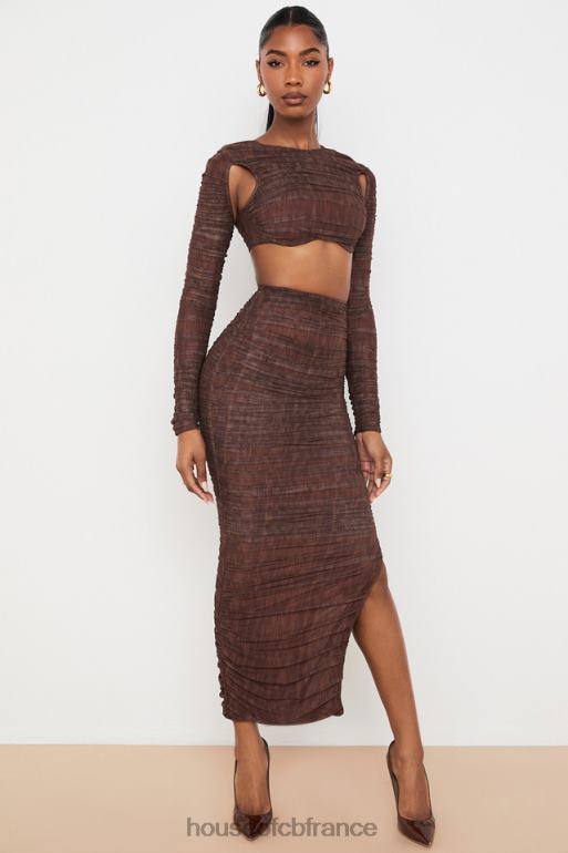 House of CB Blythe - Haut court découpé en maille froncée à imprimé chocolat N888H755 vêtements