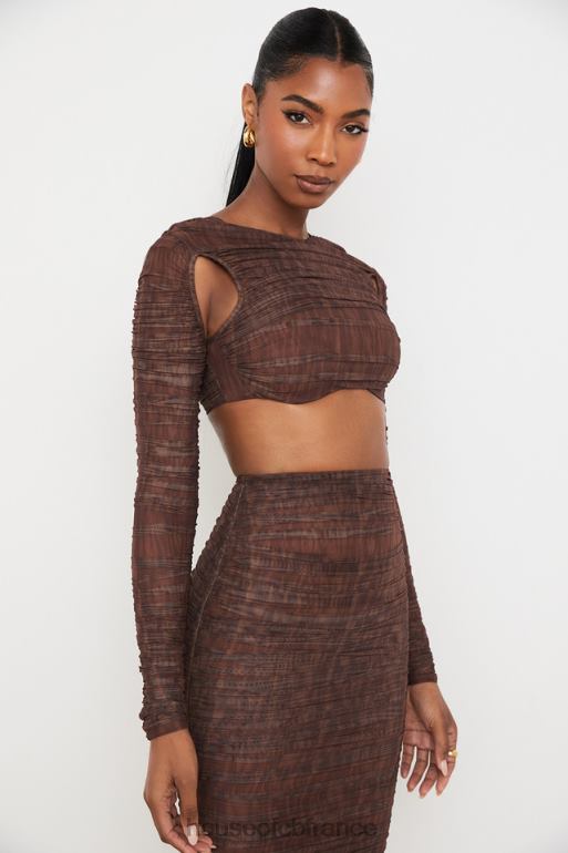 House of CB Blythe - Haut court découpé en maille froncée à imprimé chocolat N888H755 vêtements