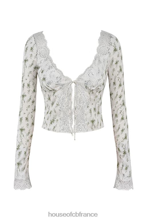 House of CB Haut à bordure en dentelle imprimé Clarissa Garden N888H717 vêtements