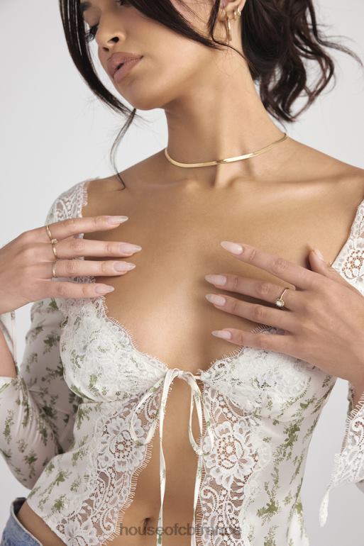 House of CB Haut à bordure en dentelle imprimé Clarissa Garden N888H717 vêtements