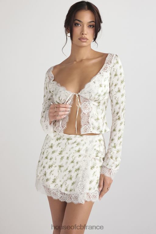 House of CB Haut à bordure en dentelle imprimé Clarissa Garden N888H717 vêtements