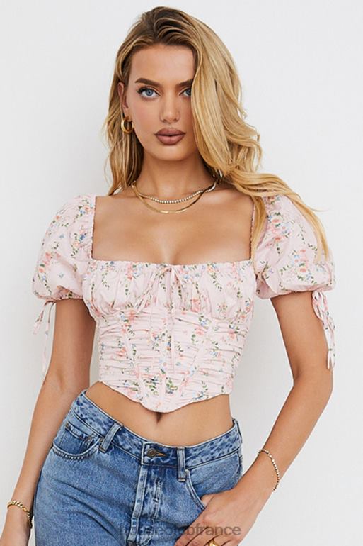 House of CB Haut corset rose à fleurs et manches bouffantes Gracie N888H743 vêtements