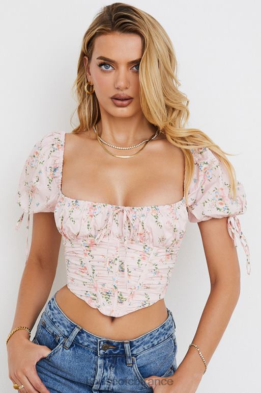 House of CB Haut corset rose à fleurs et manches bouffantes Gracie N888H743 vêtements