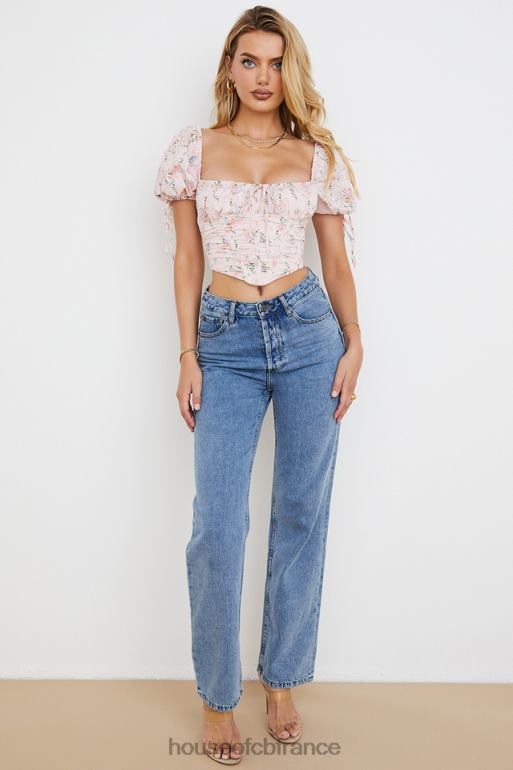 House of CB Haut corset rose à fleurs et manches bouffantes Gracie N888H743 vêtements