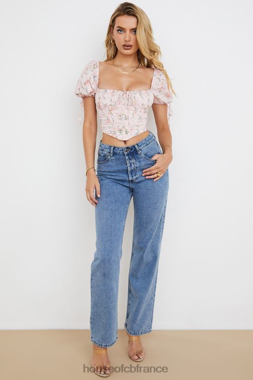 House of CB Haut corset rose à fleurs et manches bouffantes Gracie N888H743 vêtements