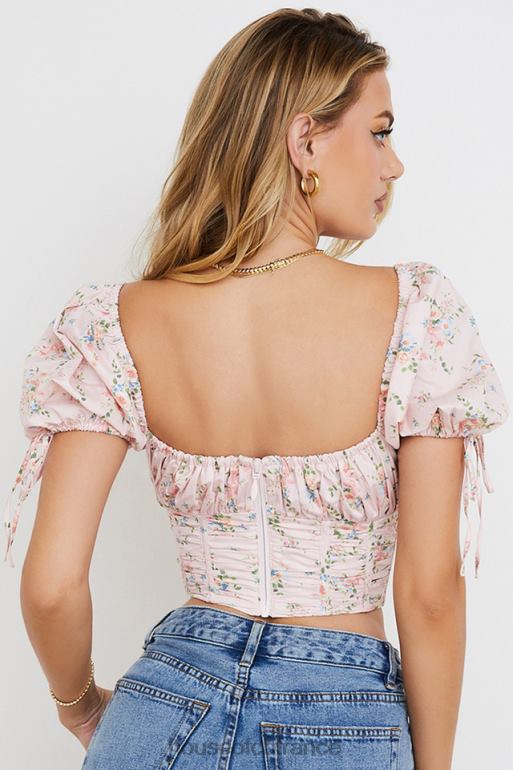 House of CB Haut corset rose à fleurs et manches bouffantes Gracie N888H743 vêtements