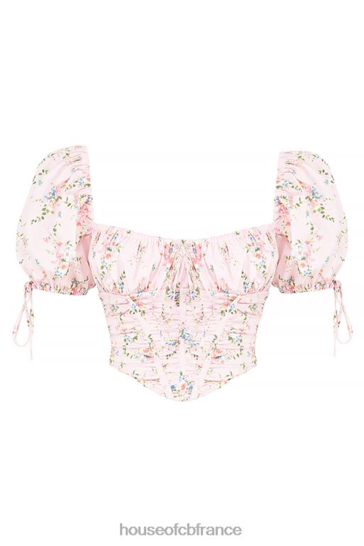 House of CB Haut corset rose à fleurs et manches bouffantes Gracie N888H743 vêtements