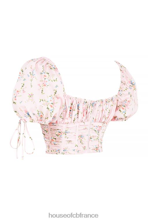 House of CB Haut corset rose à fleurs et manches bouffantes Gracie N888H743 vêtements