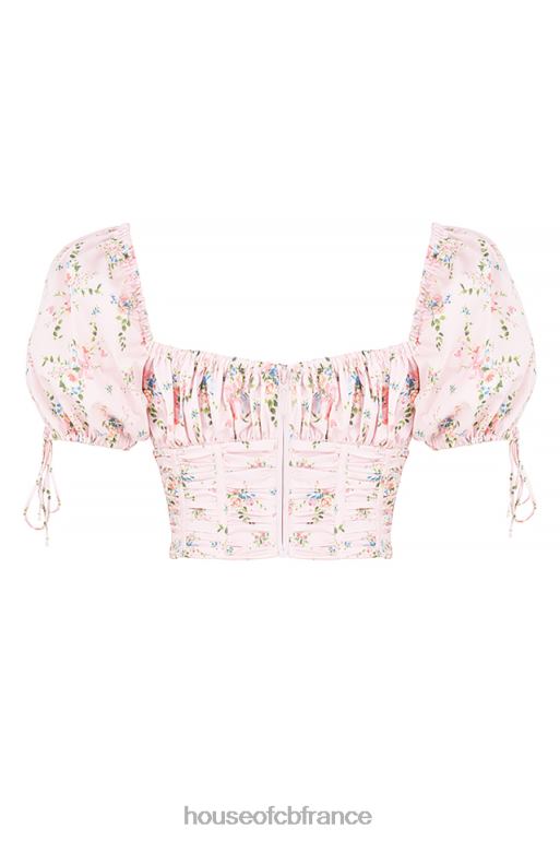 House of CB Haut corset rose à fleurs et manches bouffantes Gracie N888H743 vêtements
