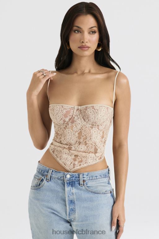 House of CB Haut en dentelle à motif cachemire crème Fernanda N888H702 vêtements