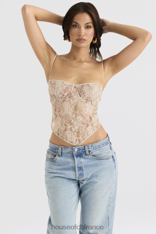 House of CB Haut en dentelle à motif cachemire crème Fernanda N888H702 vêtements