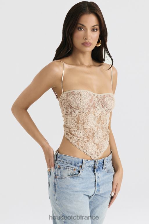 House of CB Haut en dentelle à motif cachemire crème Fernanda N888H702 vêtements
