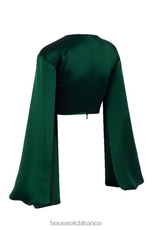 House of CB Vandra - Haut à manches ballon en satin vert émeraude N888H772 vêtements