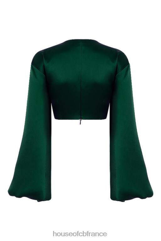 House of CB Vandra - Haut à manches ballon en satin vert émeraude N888H772 vêtements