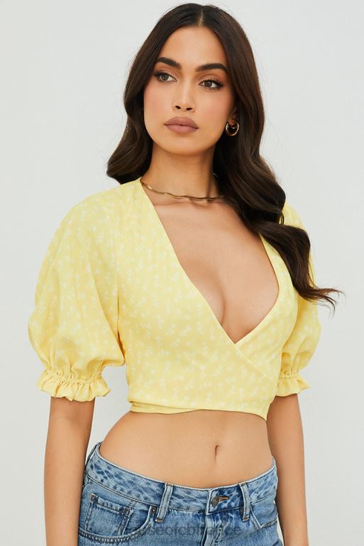 House of CB alanya - haut citron fleuri noué sur le devant N888H744 vêtements