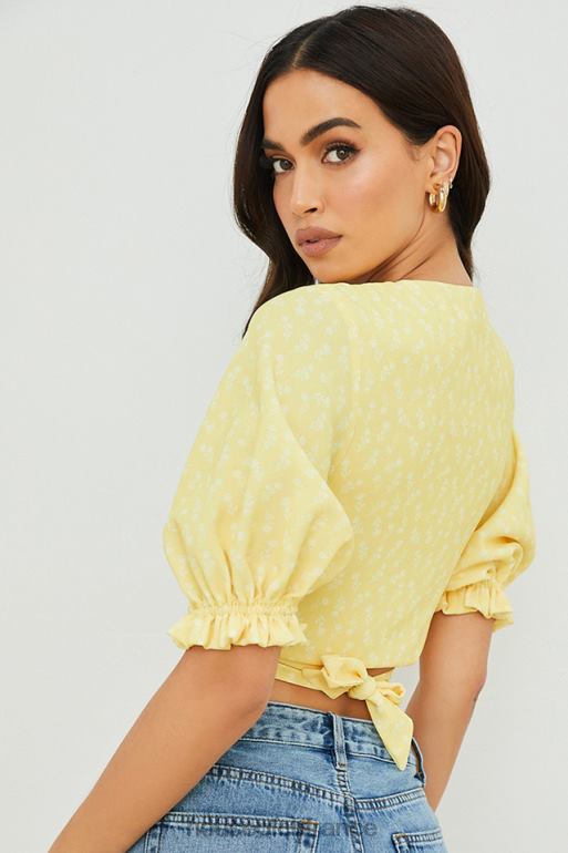 House of CB alanya - haut citron fleuri noué sur le devant N888H744 vêtements