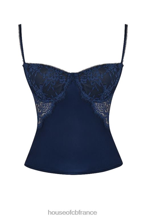 House of CB caraco en satin et dentelle bleu marine cecilie N888H680 vêtements