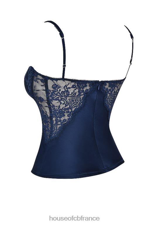 House of CB caraco en satin et dentelle bleu marine cecilie N888H680 vêtements