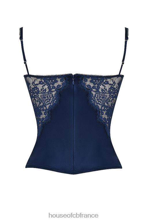 House of CB caraco en satin et dentelle bleu marine cecilie N888H680 vêtements