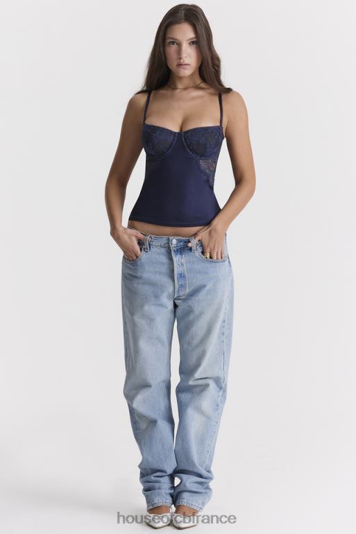 House of CB caraco en satin et dentelle bleu marine cecilie N888H680 vêtements