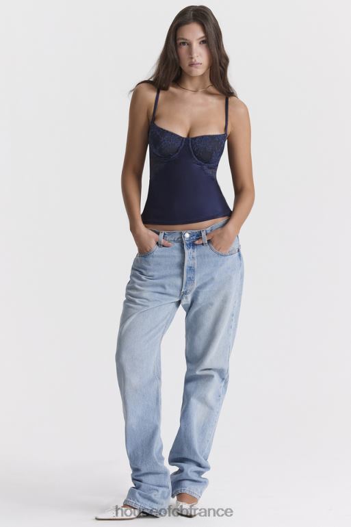 House of CB caraco en satin et dentelle bleu marine cecilie N888H680 vêtements