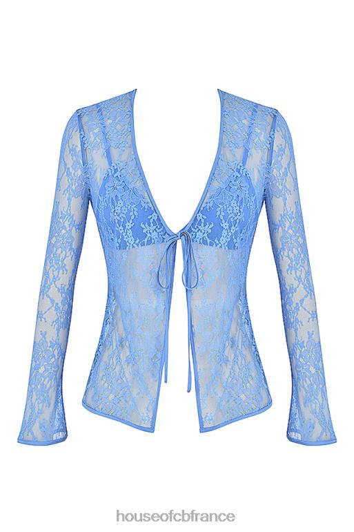 House of CB haut bleu phoebe en dentelle noué sur le devant N888H707 vêtements