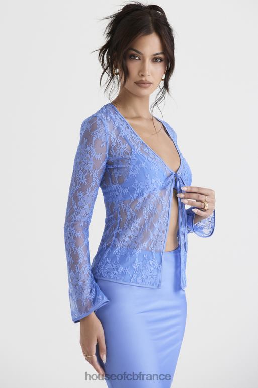 House of CB haut bleu phoebe en dentelle noué sur le devant N888H707 vêtements