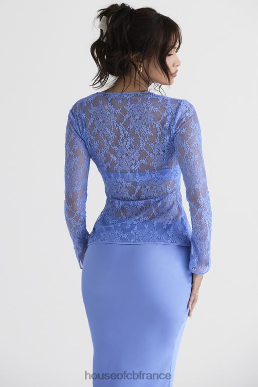 House of CB haut bleu phoebe en dentelle noué sur le devant N888H707 vêtements