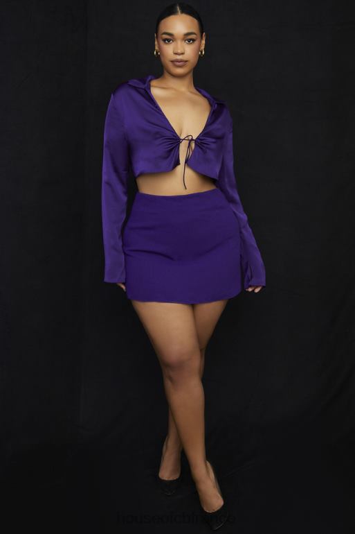 House of CB haut court en satin lavande raisin noué sur le devant N888H738 vêtements