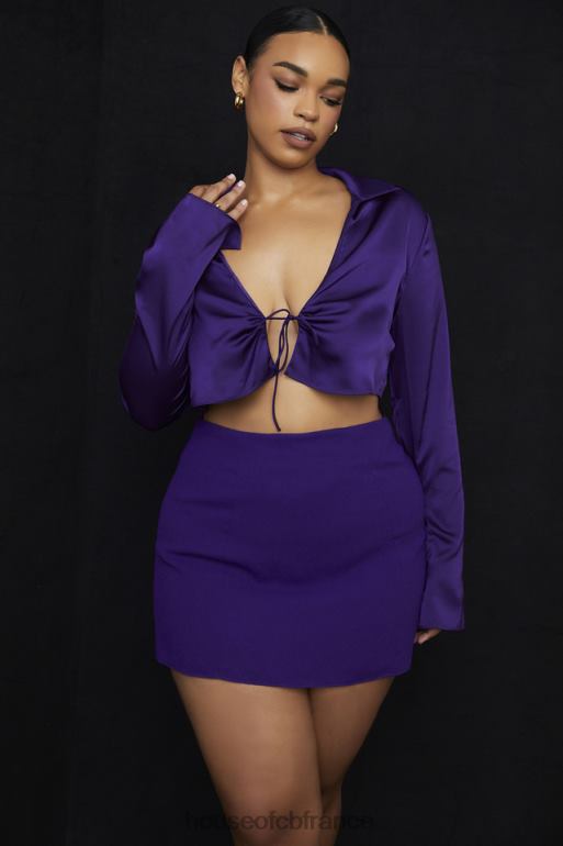 House of CB haut court en satin lavande raisin noué sur le devant N888H738 vêtements