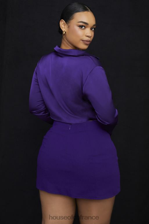 House of CB haut court en satin lavande raisin noué sur le devant N888H738 vêtements