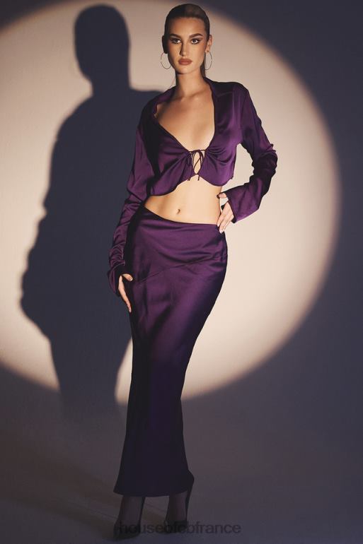House of CB haut court en satin lavande raisin noué sur le devant N888H738 vêtements