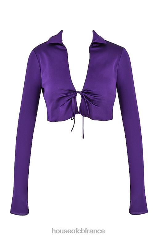 House of CB haut court en satin lavande raisin noué sur le devant N888H738 vêtements
