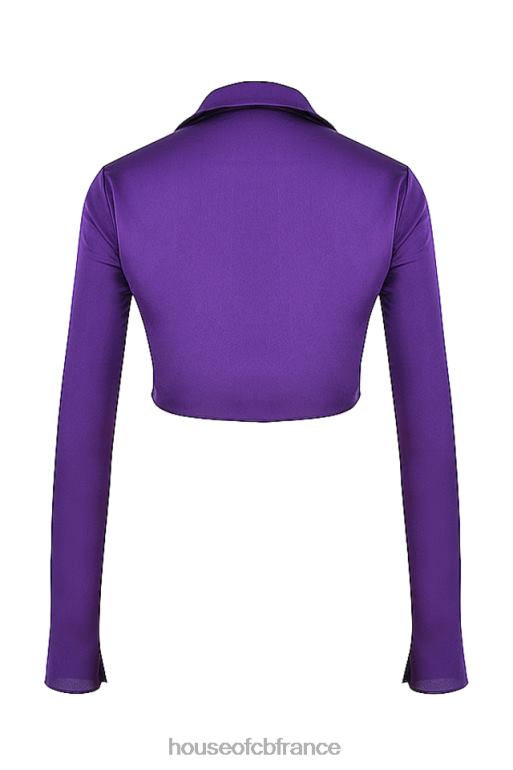 House of CB haut court en satin lavande raisin noué sur le devant N888H738 vêtements