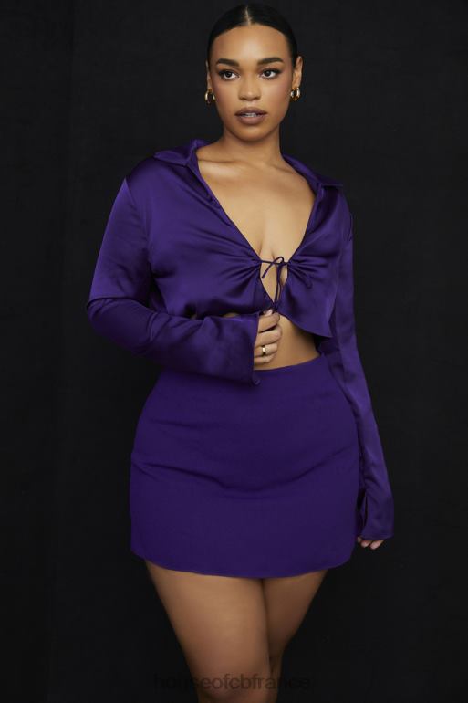 House of CB haut court en satin lavande raisin noué sur le devant N888H738 vêtements