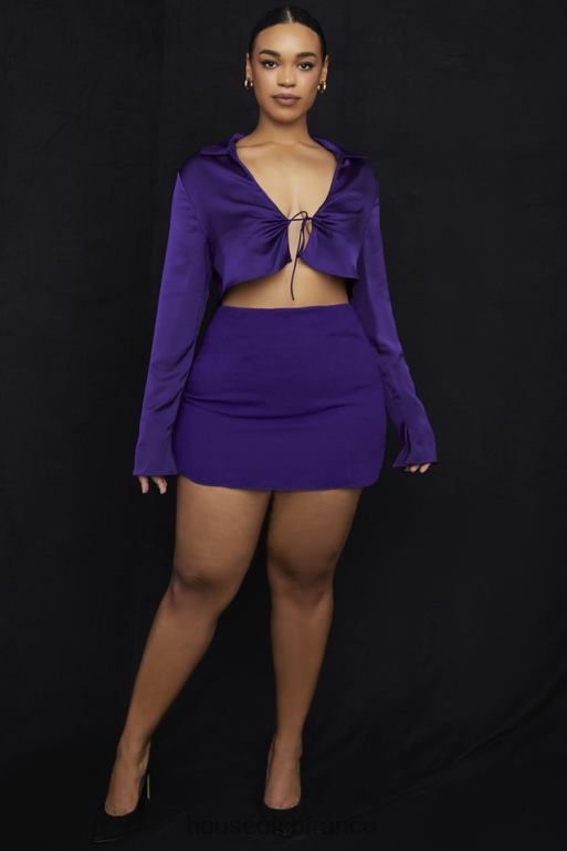 House of CB haut court en satin lavande raisin noué sur le devant N888H738 vêtements