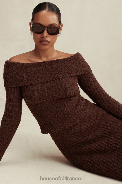 House of CB haut en maille bouclée douce chocolat safran N888H656 vêtements