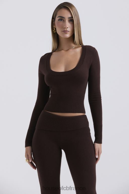House of CB haut à encolure dégagée en mélange de cachemire chocolat raquel N888H653 vêtements
