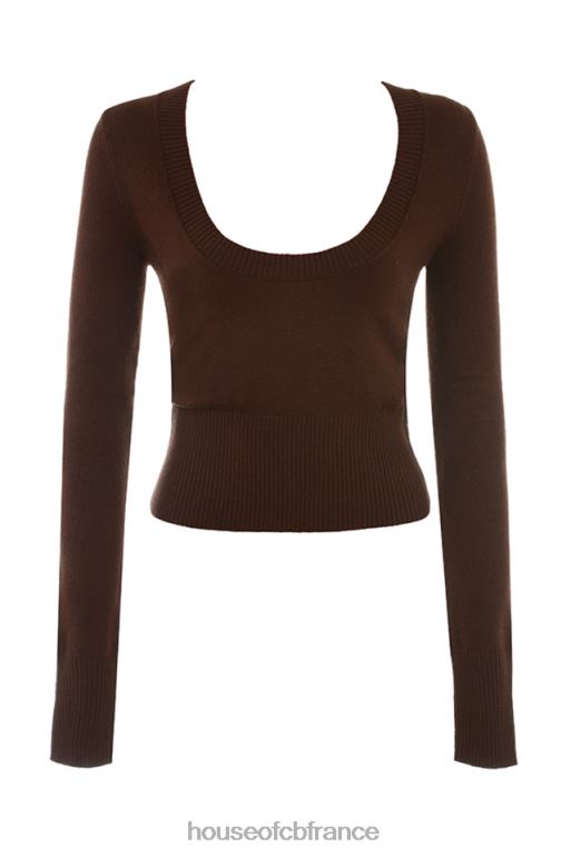 House of CB haut à encolure dégagée en mélange de cachemire chocolat raquel N888H653 vêtements