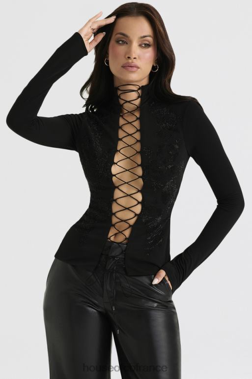 House of CB haut à lacets lori noir cristallisé N888H701 vêtements