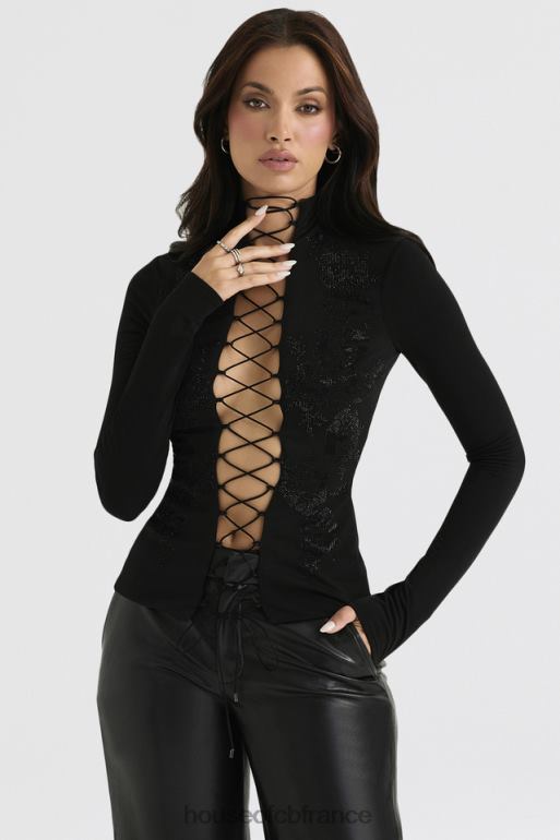 House of CB haut à lacets lori noir cristallisé N888H701 vêtements