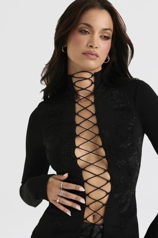 House of CB haut à lacets lori noir cristallisé N888H701 vêtements