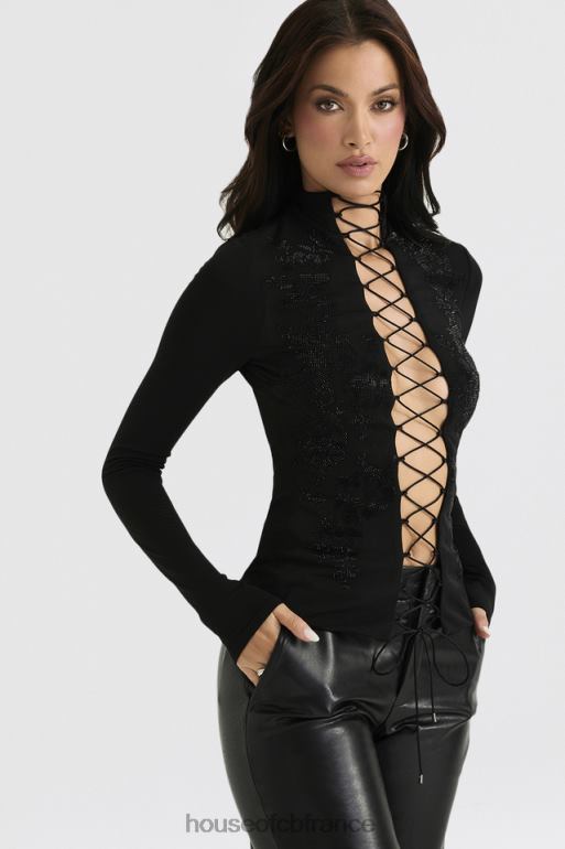 House of CB haut à lacets lori noir cristallisé N888H701 vêtements