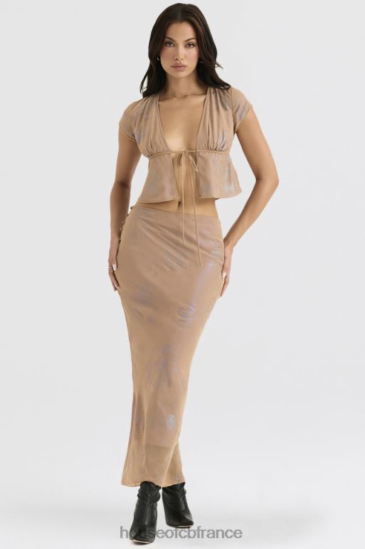 House of CB haut maia shimmer café au lait noué sur le devant N888H700 vêtements